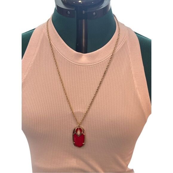 Kendra Scott Reid Red Stone with White Stone on Gold Chain - Picture 1 of 11